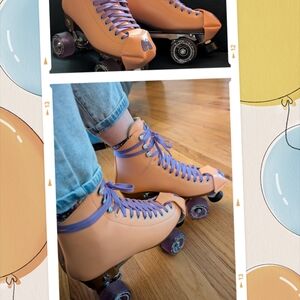 Peach Roller Skates with Purple Laces